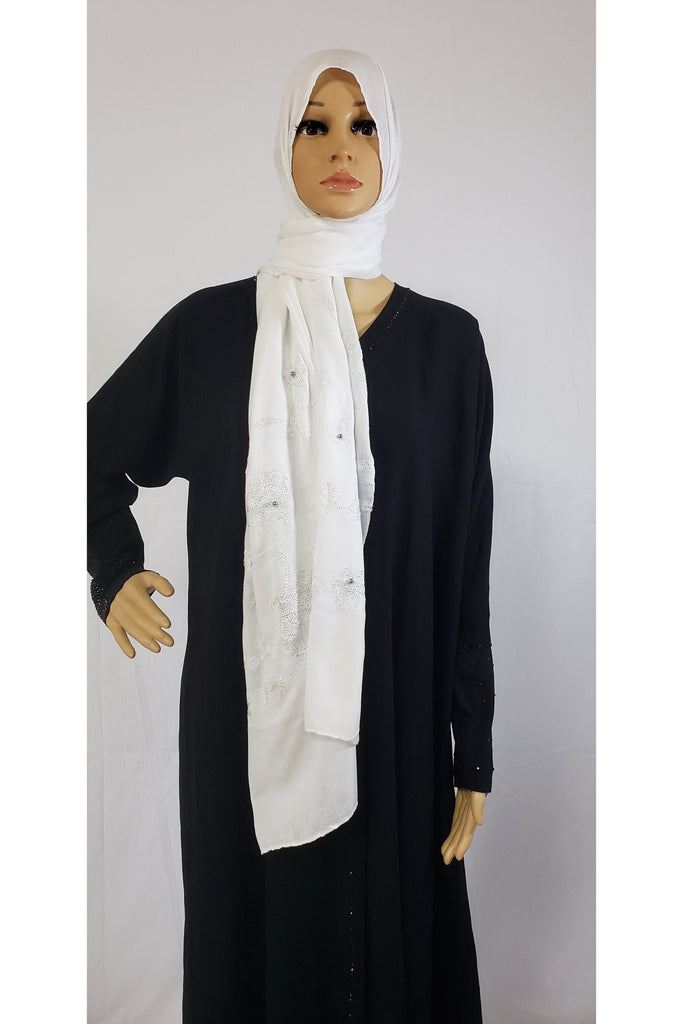 Women white long shawl hijab.