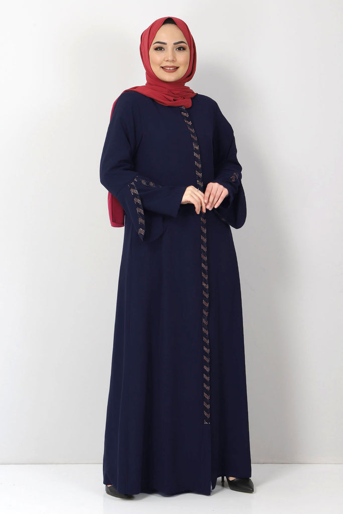 Women's Oversize Gem Detail Navy Blue Abaya