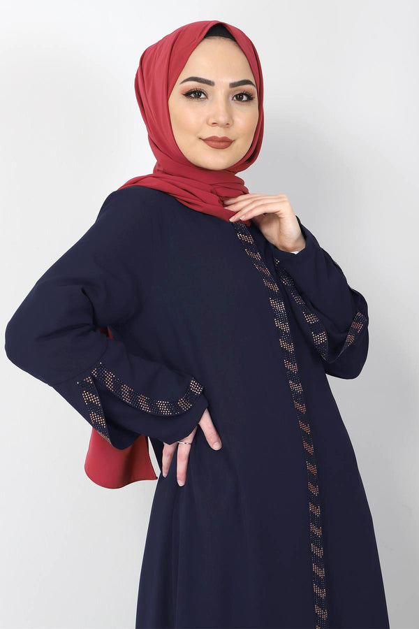 Women's Oversize Gem Detail Navy Blue Abaya